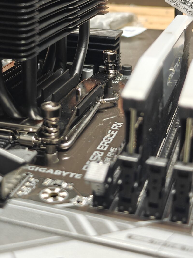 Detail shot of motherboard RAM installation