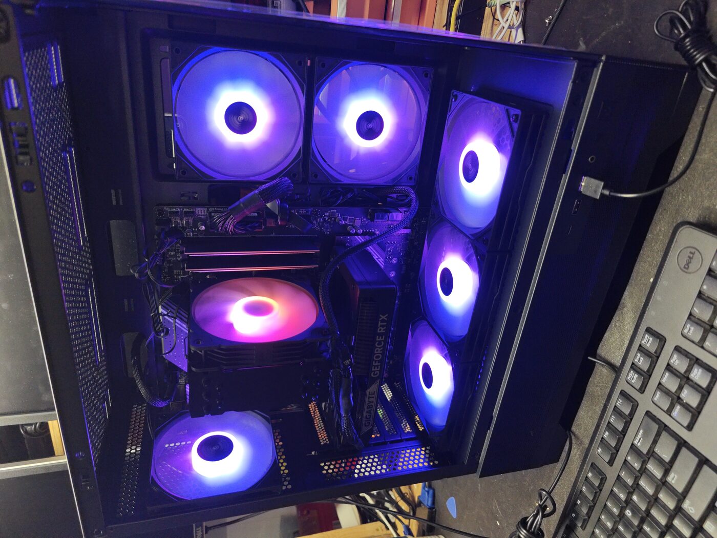 Custom gaming PC build with RGB lighting and GeForce RTX graphics card